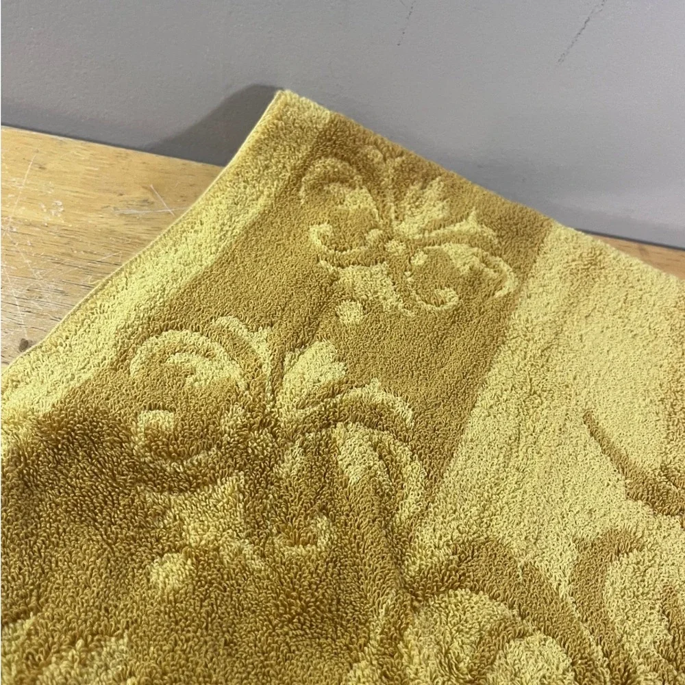Vtg Fieldcrest Imperial Collection Gold Damask Bath Towel Washcloth Set USA